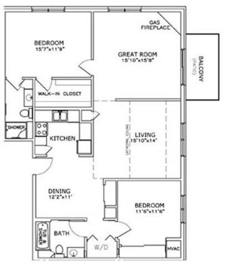Floor plan for 2 beds, 2 baths, 1374 sqft